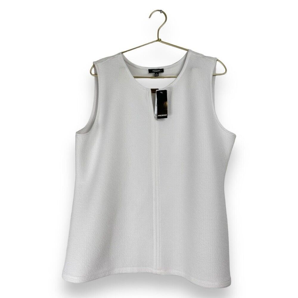 Premise Studio Womens Sleeveless Blouse White With Gold Accent Size: XL 0048